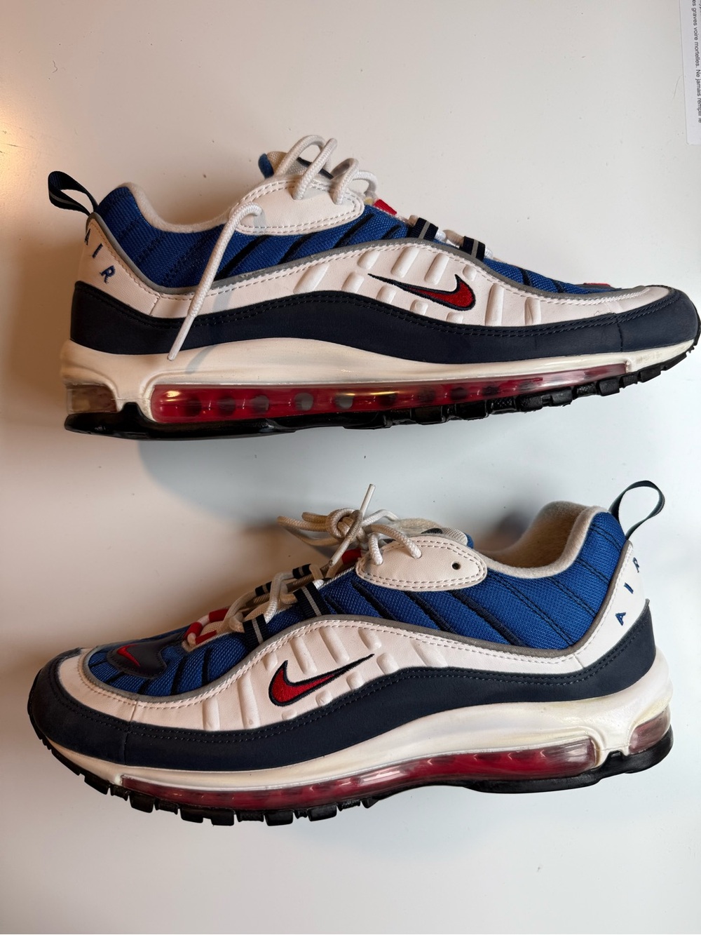 Nike Men’s Air Max 98 Gundam Leather & Mesh Sneakers - White/Blue/Red